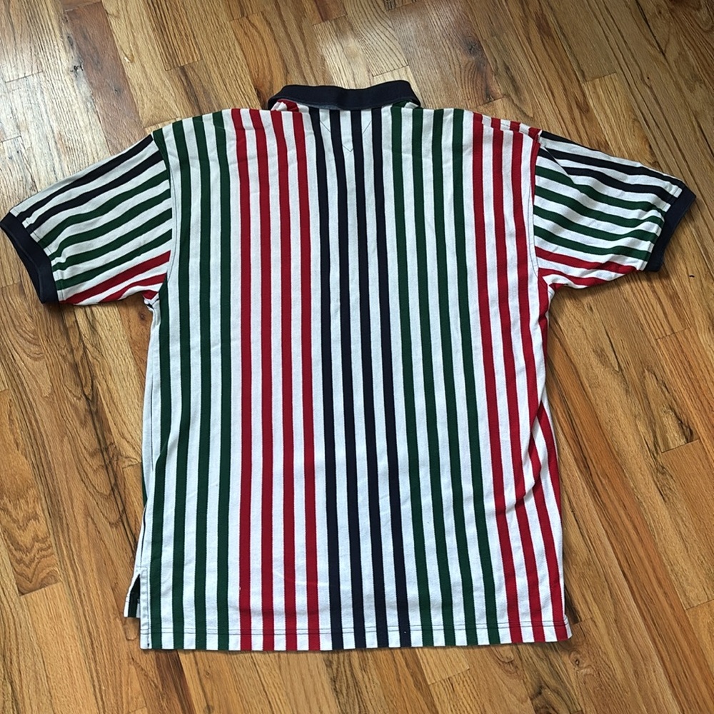 Vintage Y2K Tommy Hilfiger Striped Polo Shirt Top Crest Multicolored 90s VTG L - Picture 3 of 8